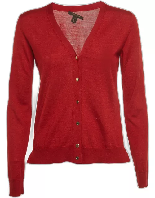 Louis Vuitton Red Cashmere and Silk Knit Button Front Cardigan