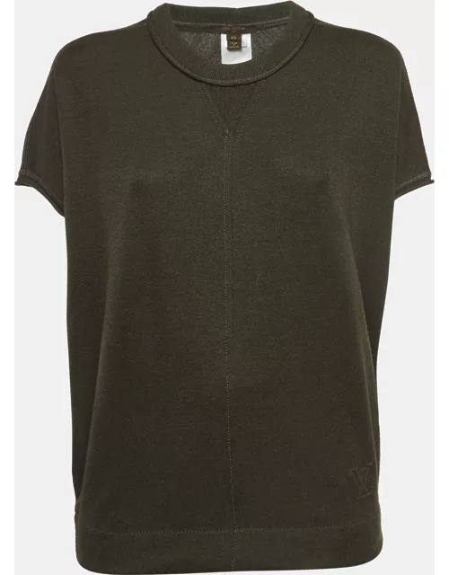 Louis Vuitton Military Green Logo Embossed Cashmere & Silk Knit Top