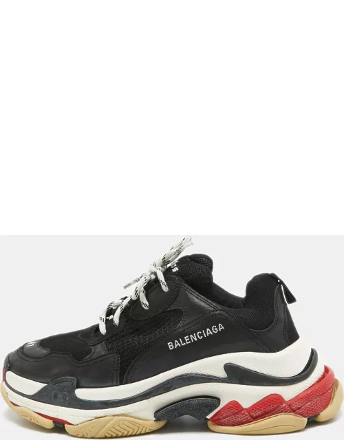 Balenciaga Black Mesh and Leather Triple S Low Top Sneaker