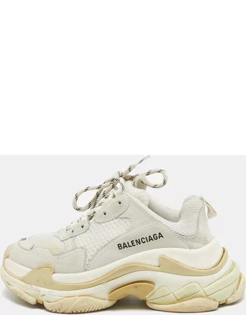 Balenciaga White/Grey Mesh and Leather Triple S Low Top Sneaker