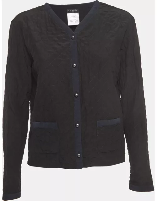 Chanel Vintage Black Quilted Silk Buttoned Jacket