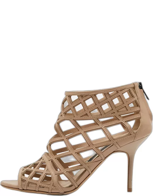 Burberry Beige Cut Out Leather Gage Ankle Bootie