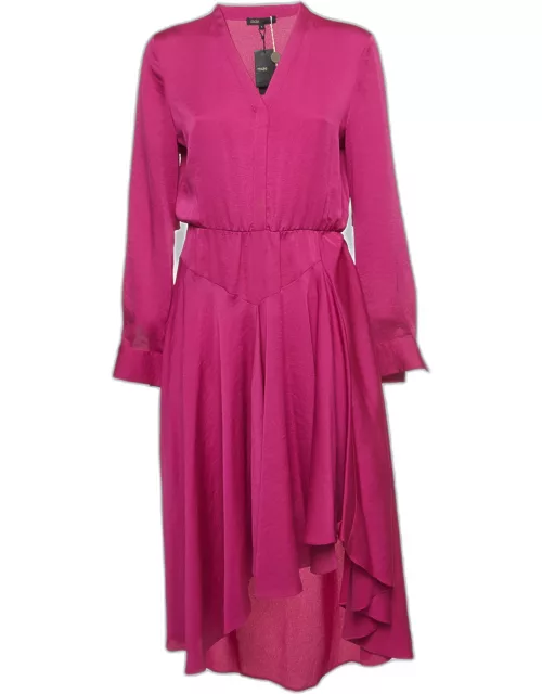 Maje Pink Satin Crepe Asymmetrical Midi Dress
