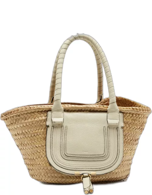 Chloe Beige/Cream Straw and Leather Medium Marcie Basket Bag