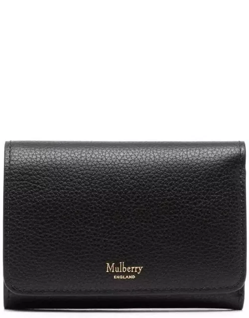 Mulberry Black Wallet With Logo And Button Fastening In Grained Leather Woman