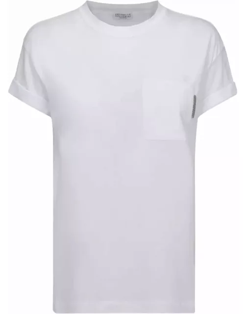 Brunello Cucinelli Crewneck T-shirt With Patch Pocket And Monile Detail In Stretch Cotton