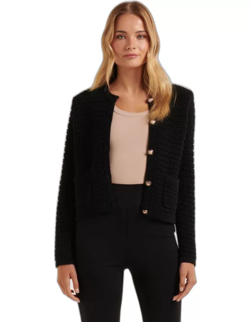 Forever New Women's Chloe Textured Knit Cardigan Sweater in Black