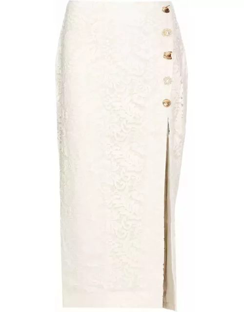 self-portrait Cream Cord Lace Split Midi Skirt