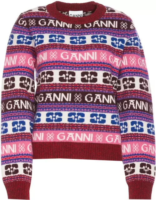 Ganni Pink Logo Wool Mix Sweater