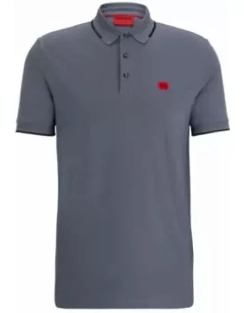 Cotton-piqu slim-fit polo shirt with red logo label- Light Blue Men's Polo Shirt