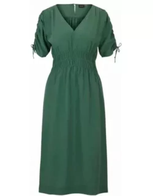 Slim-fit midi dress with gathered sleeves- Light Green Women's Day Dresse