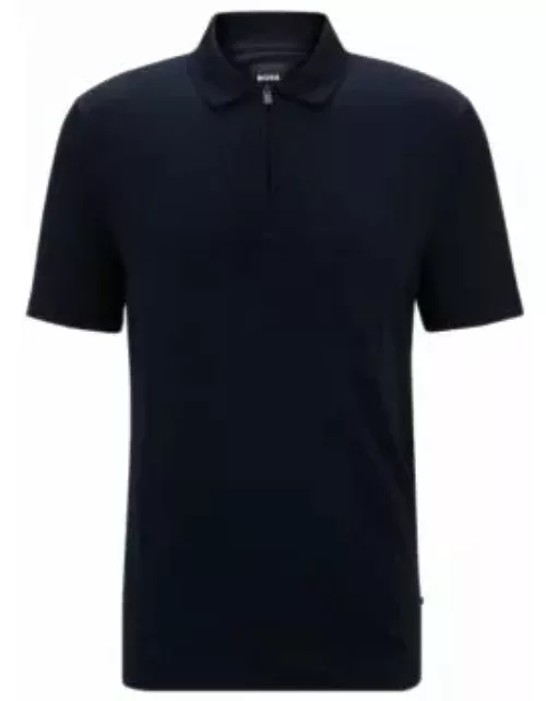 Zip-neck polo shirt in stretch cotton- Dark Blue Men's Polo Shirt