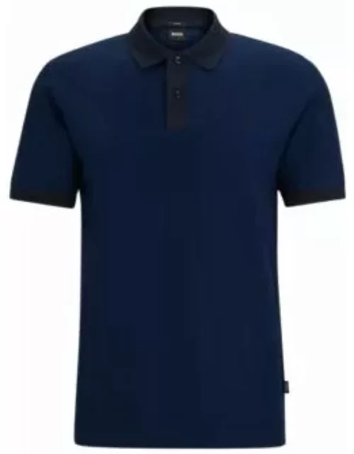 Slim-fit polo shirt in two-tone mercerized cotton- Dark Blue Men's Polo Shirt