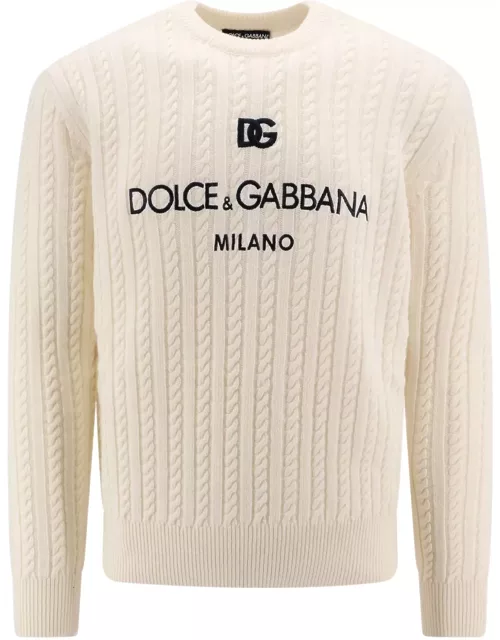 Dolce & Gabbana Braided Wool Sweater With Logo