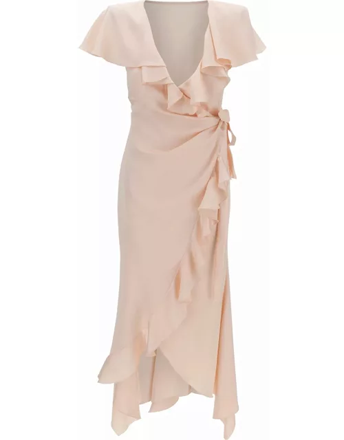 Philosophy di Lorenzo Serafini Longuette Pink Wrap-dress With Ruche In Satin Woman