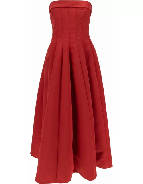 Philosophy di Lorenzo Serafini Longuette Red Dress With Flared Skirt In Duchesse Woman
