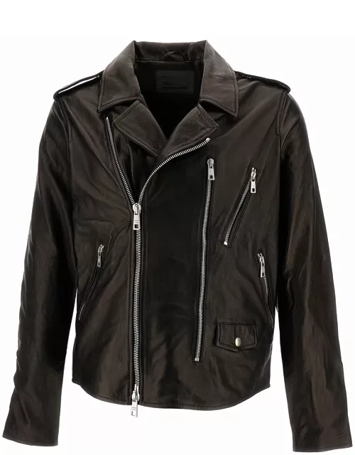 Giorgio Brato Black Zip-up Biker Jacket In Smooth Leather Man