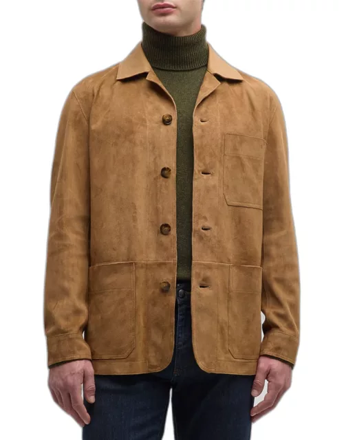 Men's Suede Leather-Collar Chore Jacket