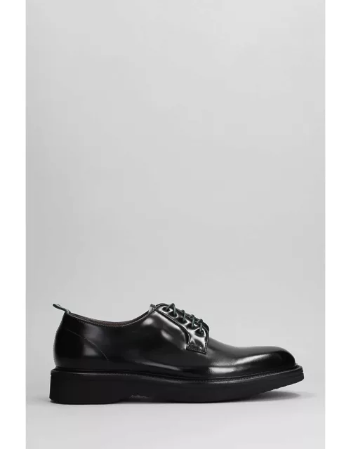 Green George Lace Up Shoes In Black Leather