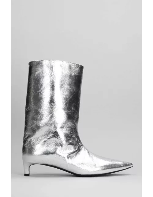Jil Sander Low Heels Ankle Boots In Silver Leather