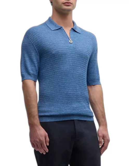Men's Cable Knit Short-Sleeve Polo Sweater
