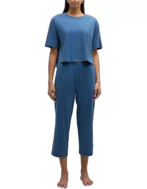 Cropped Cotton Jersey Pajama Set