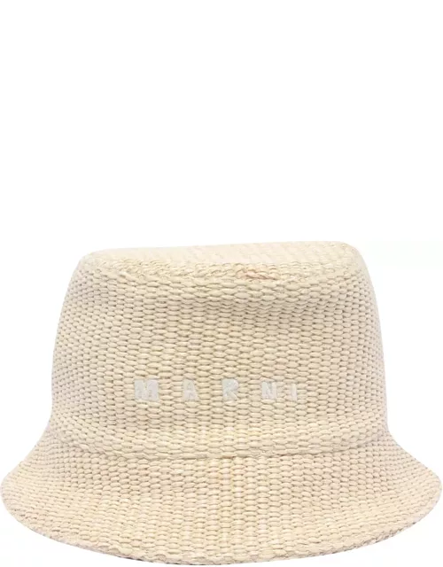 Marni Bucket Hat Rafia Effect With Embroidered Logo