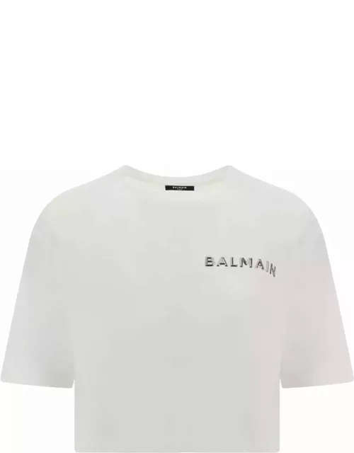 Balmain Cropped T-shirt With Metallic Logo