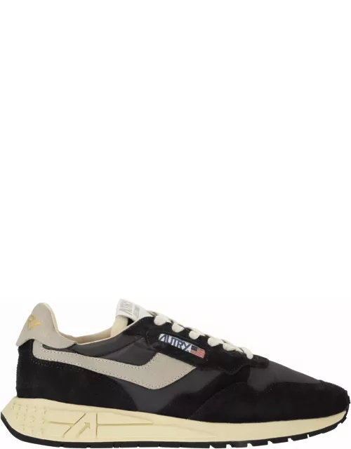 Autry Reelwind Low Sneakers In Black Nylon And Suede