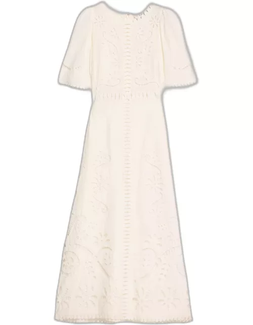 Liat Embroidered Short-Sleeve Midi Dres