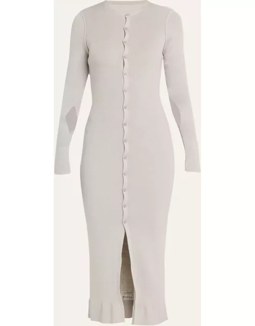 Long-Sleeve Button-Front Midi Dres
