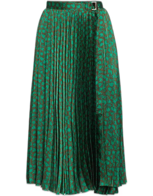 Micro Floral-Print Pleated Midi Skirt