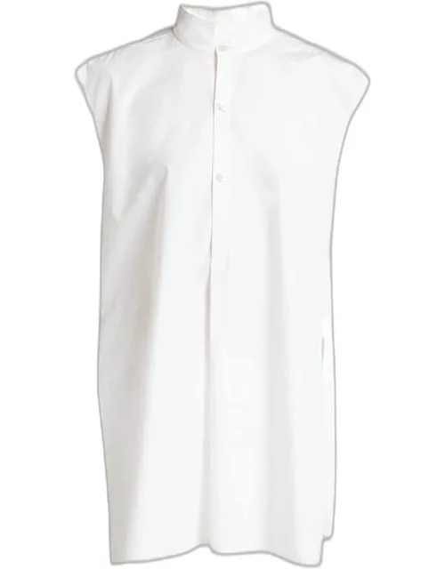 Side-Slit Sleeveless Cotton Shirt