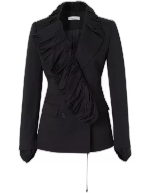 Double-Breasted Ruched Layered Hybrid Blazer