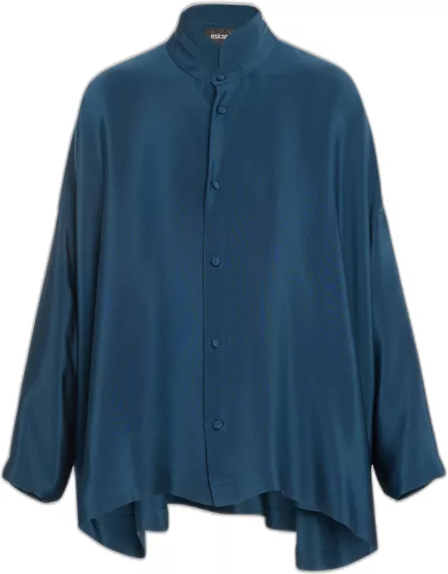 Wide Longer-Back Double Stand Collar Shirt (Mid Plus Length)