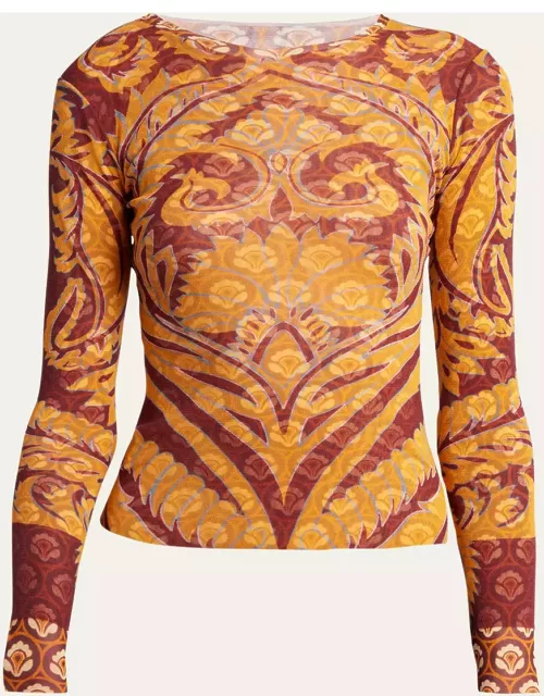 Long-Sleeve Printed Cotton Top