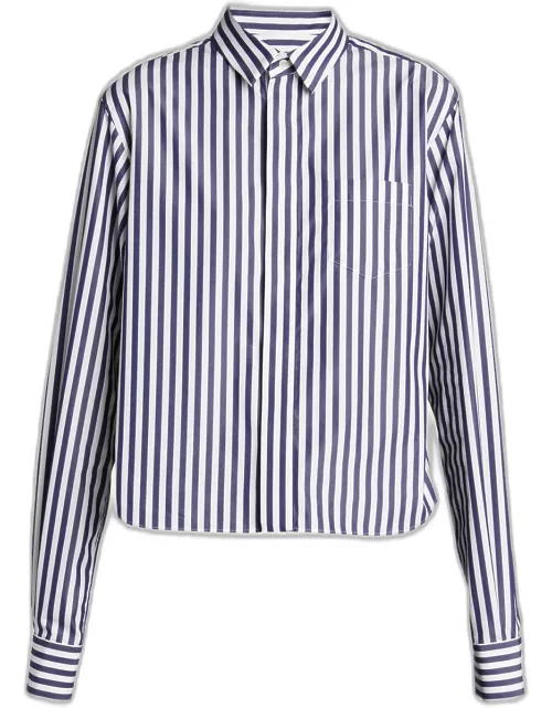 Stripe Poplin Button Down Shirt with Nylon Back