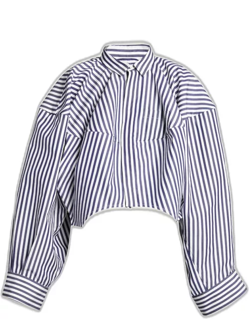 Stripe Exaggerated-Sleeve Cocoon Cropped Top