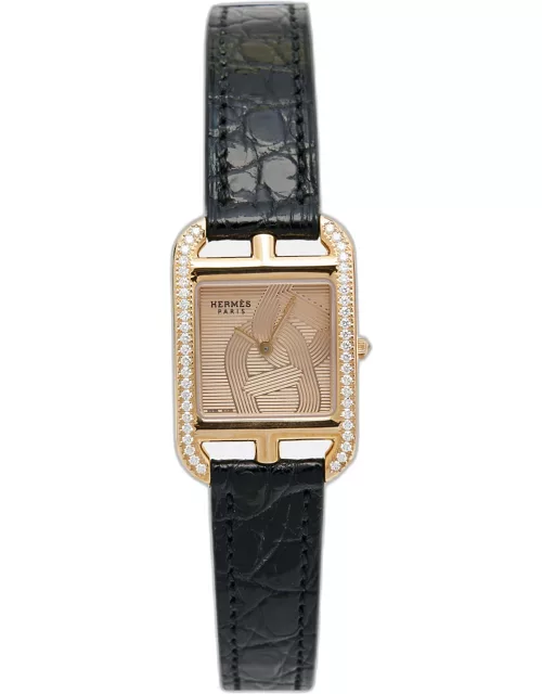Hermès Champagne 18K Rose Gold Alligator Leather Diamond Cape Cod CC1.371 Women's Wristwatch 23 m