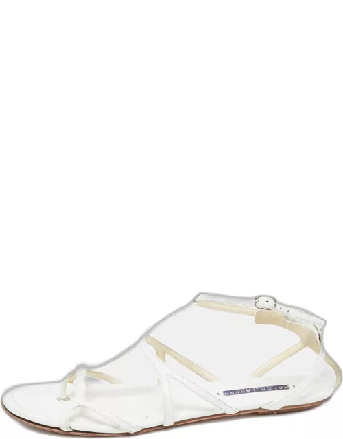 Ralph Lauren Collection White Leather Thong Strappy Flat Sandal