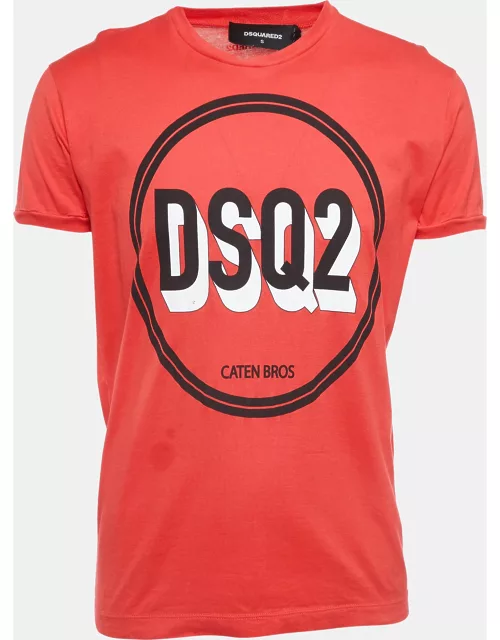 Dsquared2 Red Logo Print Cotton Half Sleeve T-Shirt