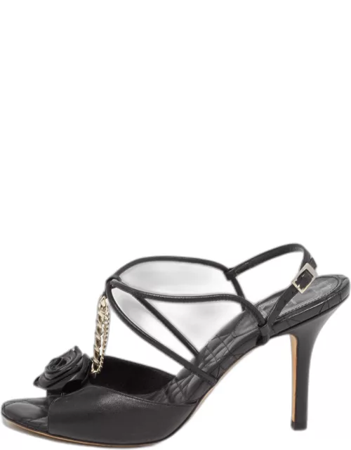 Dior Black Leather Ankle Strap Sandal