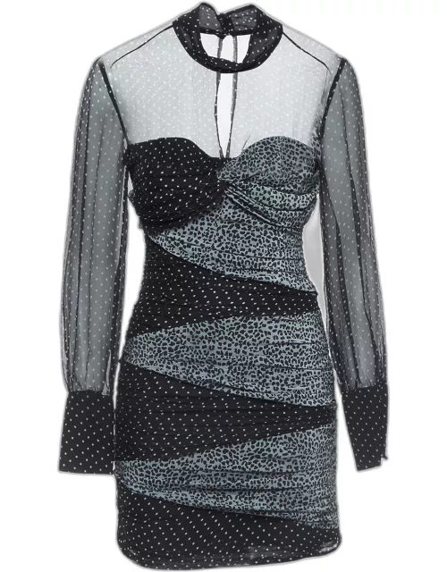 Zeynep Arcay Black Printed Chiffon Ruched Mini Dress