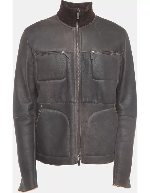 Giorgio Armani Brown Leather Zipper Jacket