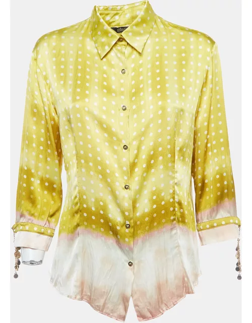 Roberto Cavalli Yellow Dotted Satin Silk Buttoned Shirt