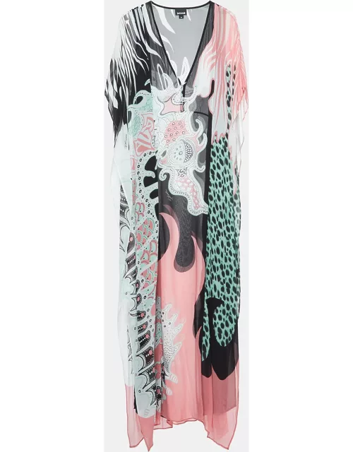 Just Cavalli Multicolor Abstract Print Georgette Kaftan Cover-Up Dress