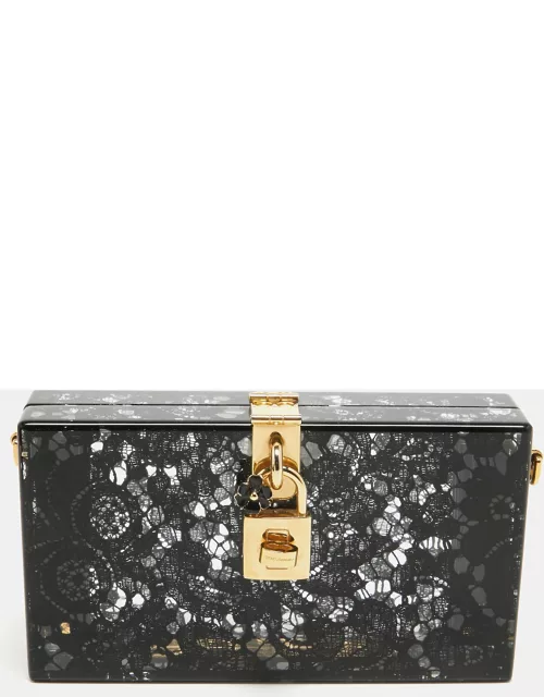 Dolce & Gabbana Black Acrylic Lace Dolce Box Clutch
