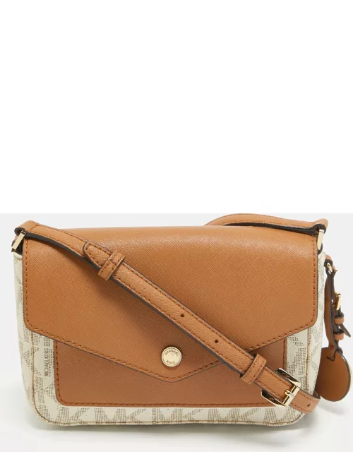 MICHAEL Michael Kors Beige/Brown Signature Coated Canvas and Leather Greenwhich Shoulder Bag