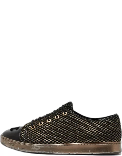 Chanel Black/Gold Mesh and Leather CC Cap Toe Lace Up Sneaker