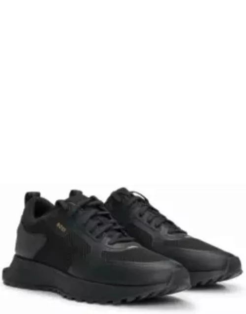 Mixed-material trainers with mesh details and branding- Black Men's Sneaker